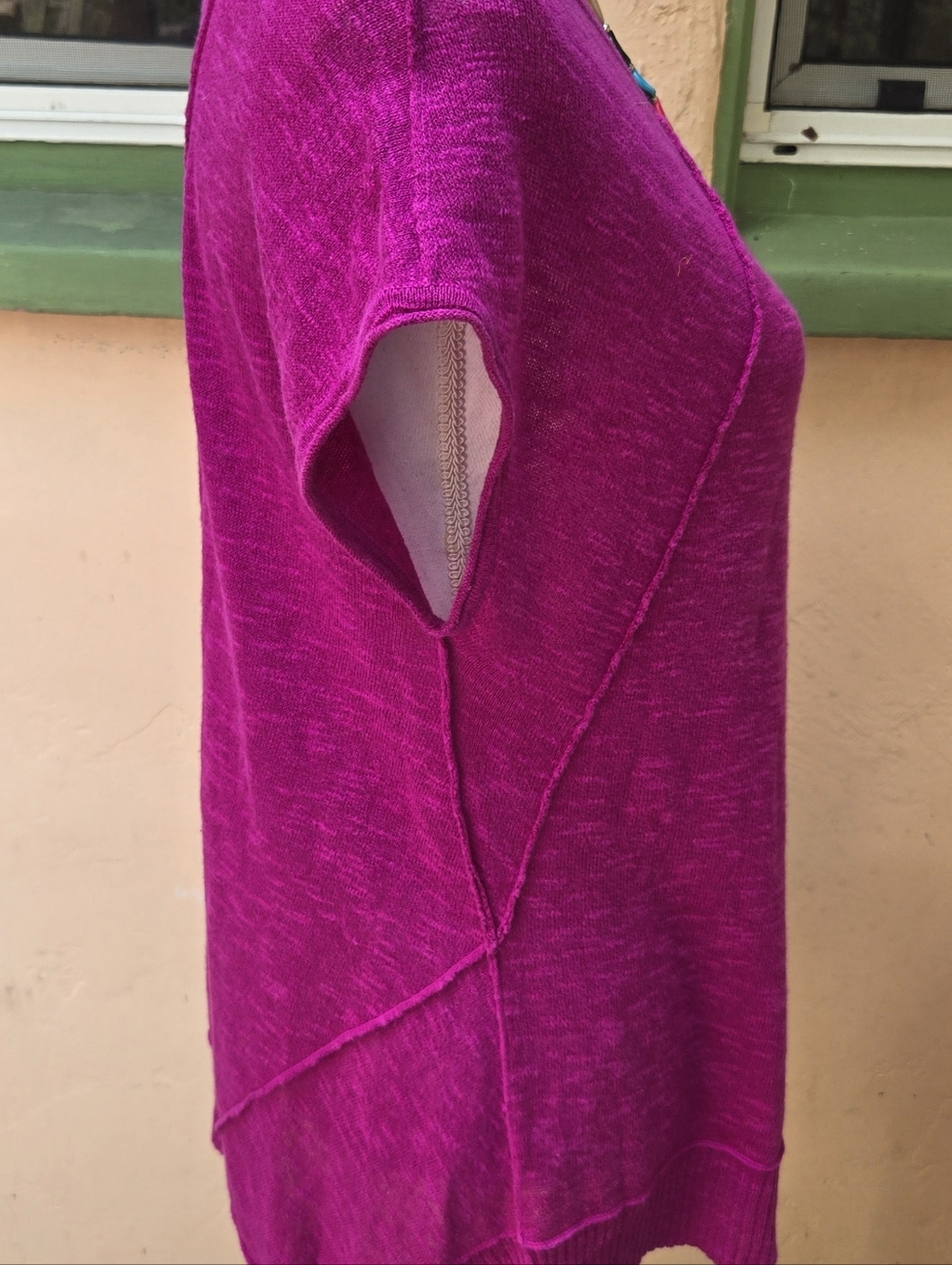 Eileen Fisher Raspberry Woven Organic Linen Blend Women’s Top Asymetrical PM - Picture 4 of 6